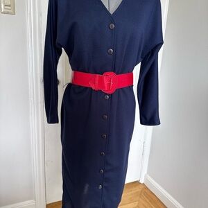 Vintage 80’s Magna V-Neck Dress with red belt and shoulder pads